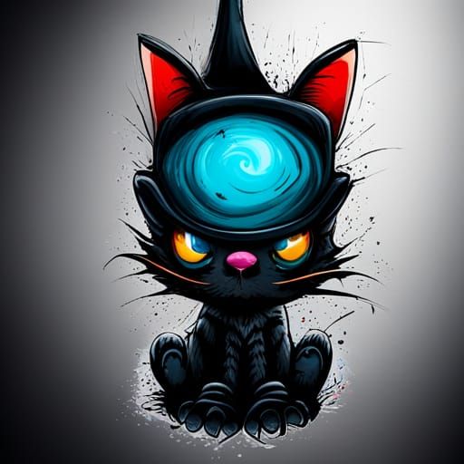 Chibi Black Cat Wizard Graffiti Art