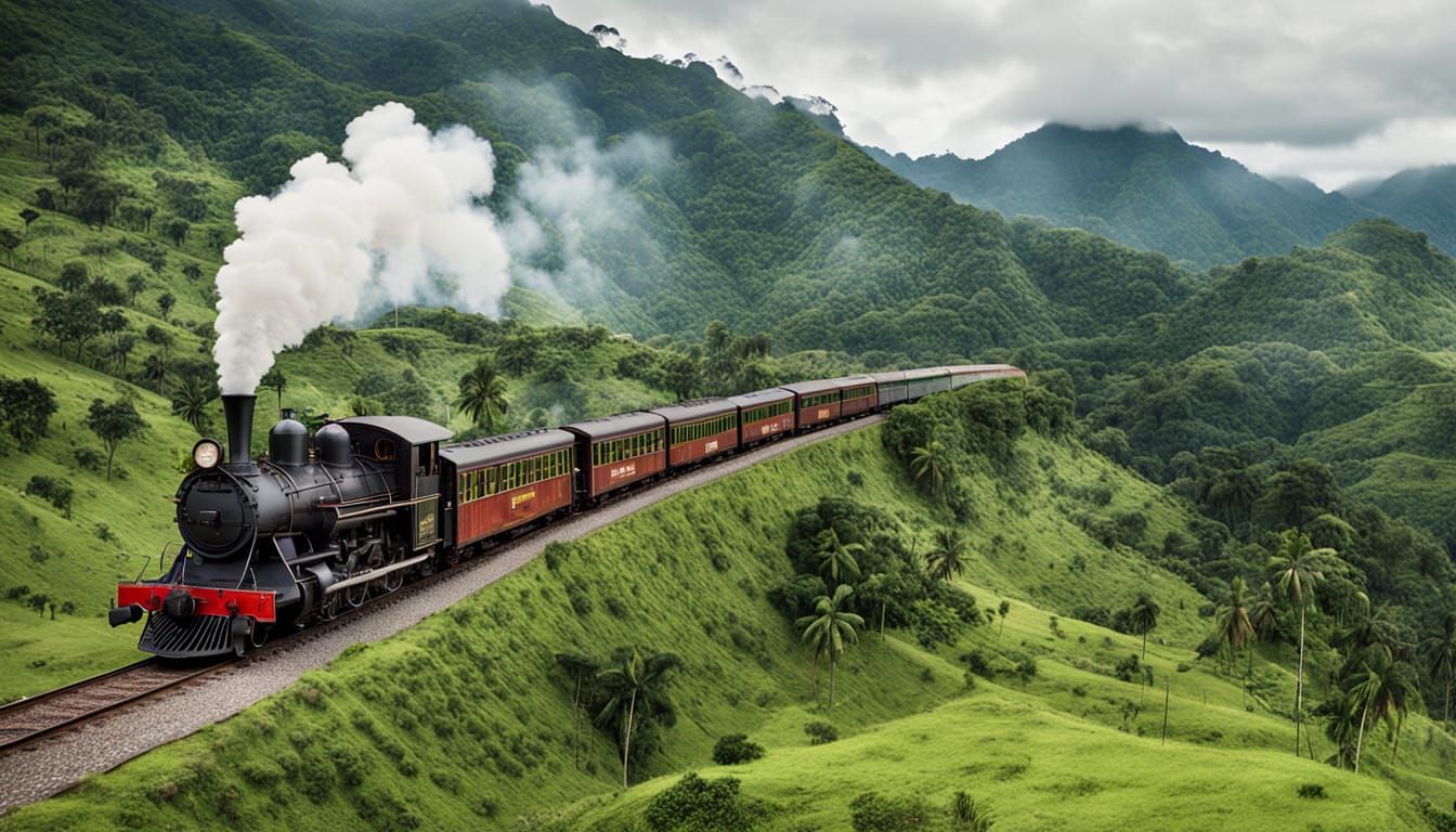 Vintage Steam Train in Colombian Landscape