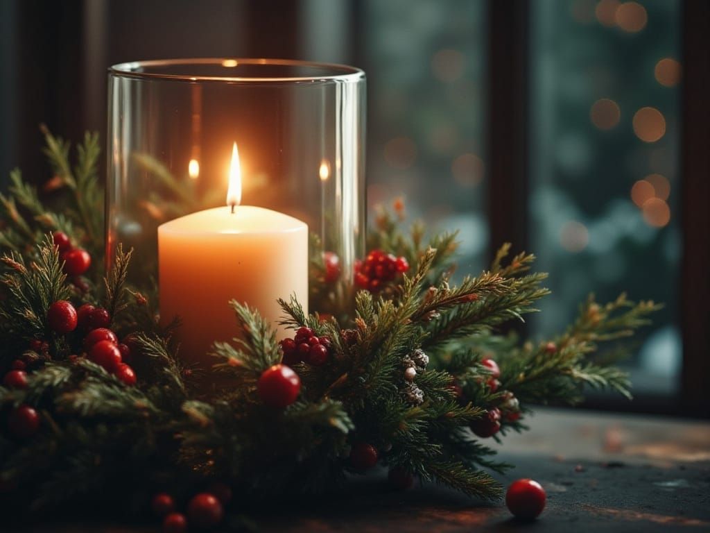 Photorealistic Double Exposure: Candle and Christmas Wreath