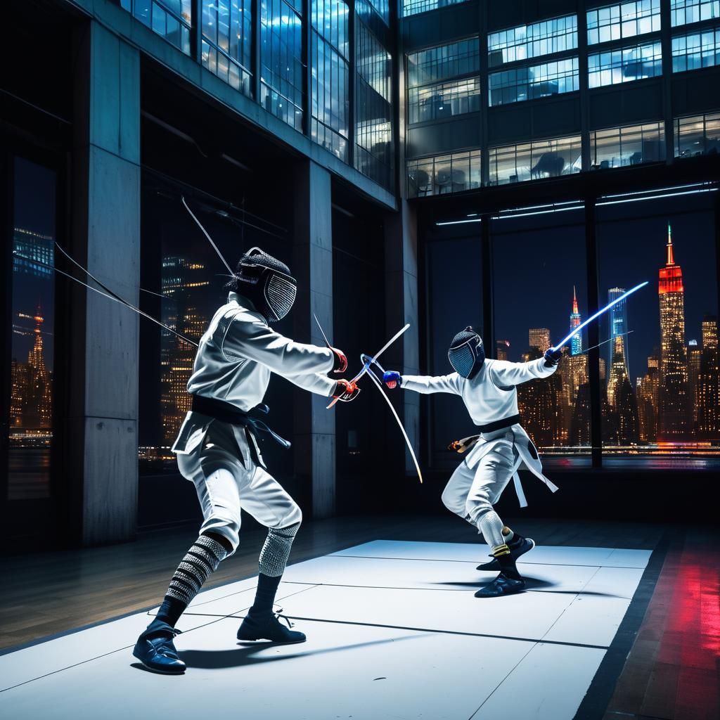 Modern amalgamated melee  fencing kendo sport combat perform...