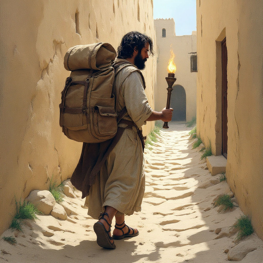 Weary Traveler in First Century Palestine, Concept Art Style