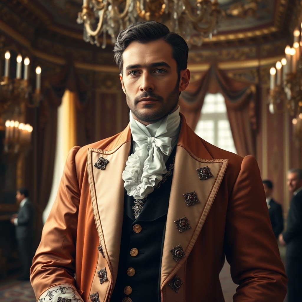 Refined Nobleman Portrait in Lavish Ballroom