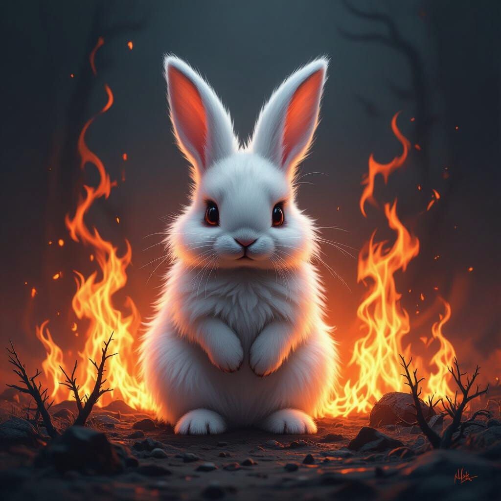 Ominous Fluffy Bunny in Dark Fantasy Style