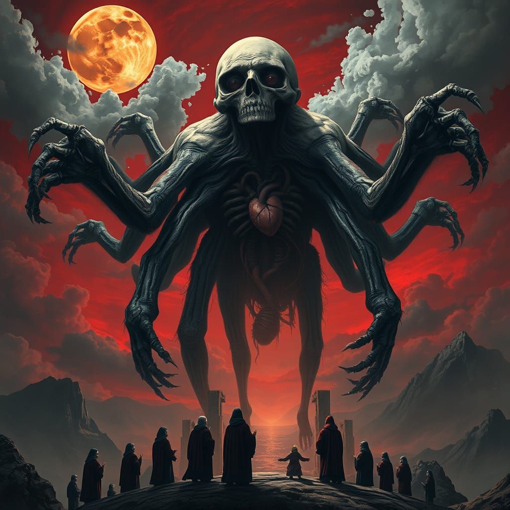 Nightmarish Surrealist Painting of Colossal Creature