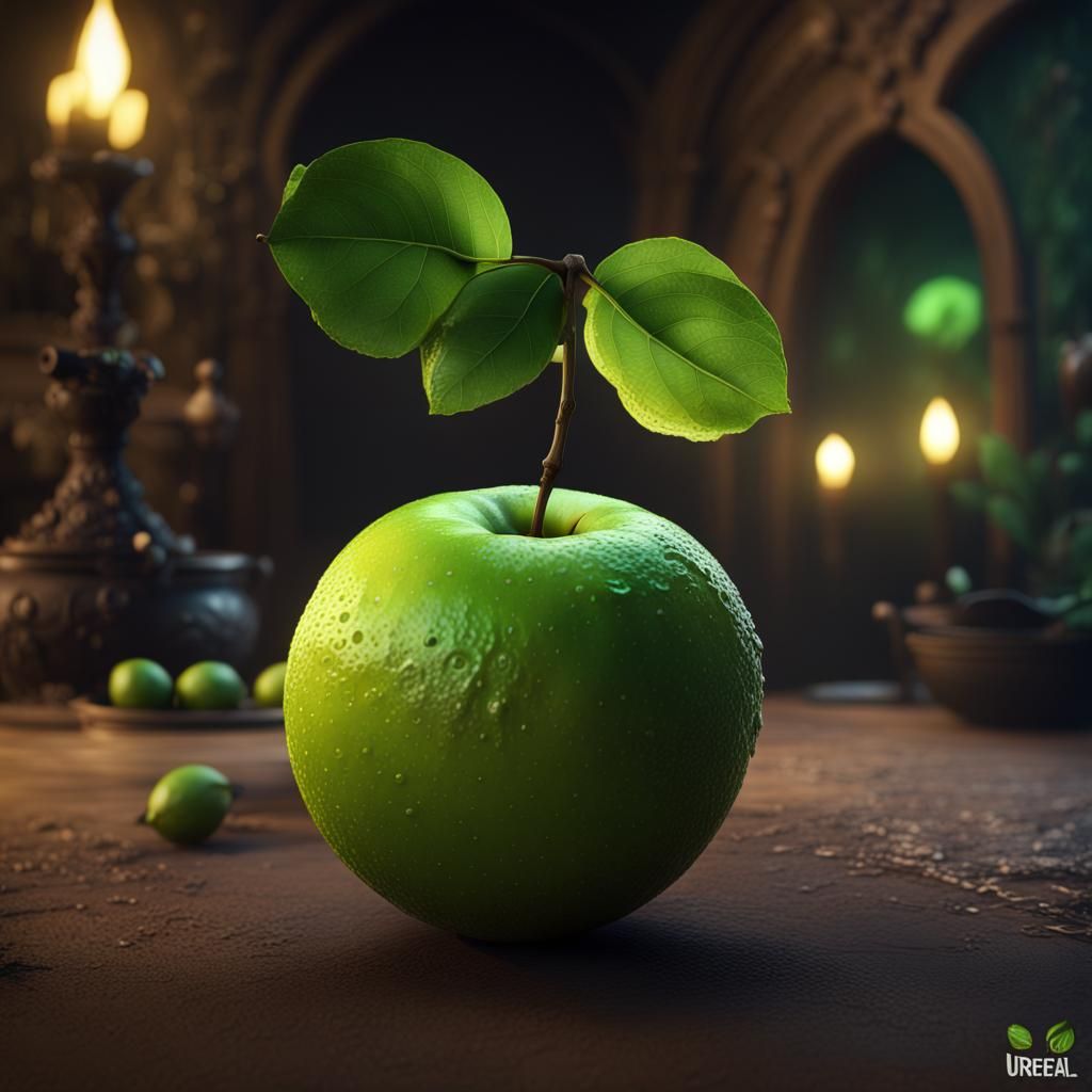 Green Apple and Lemon in Detailed Matte Painting