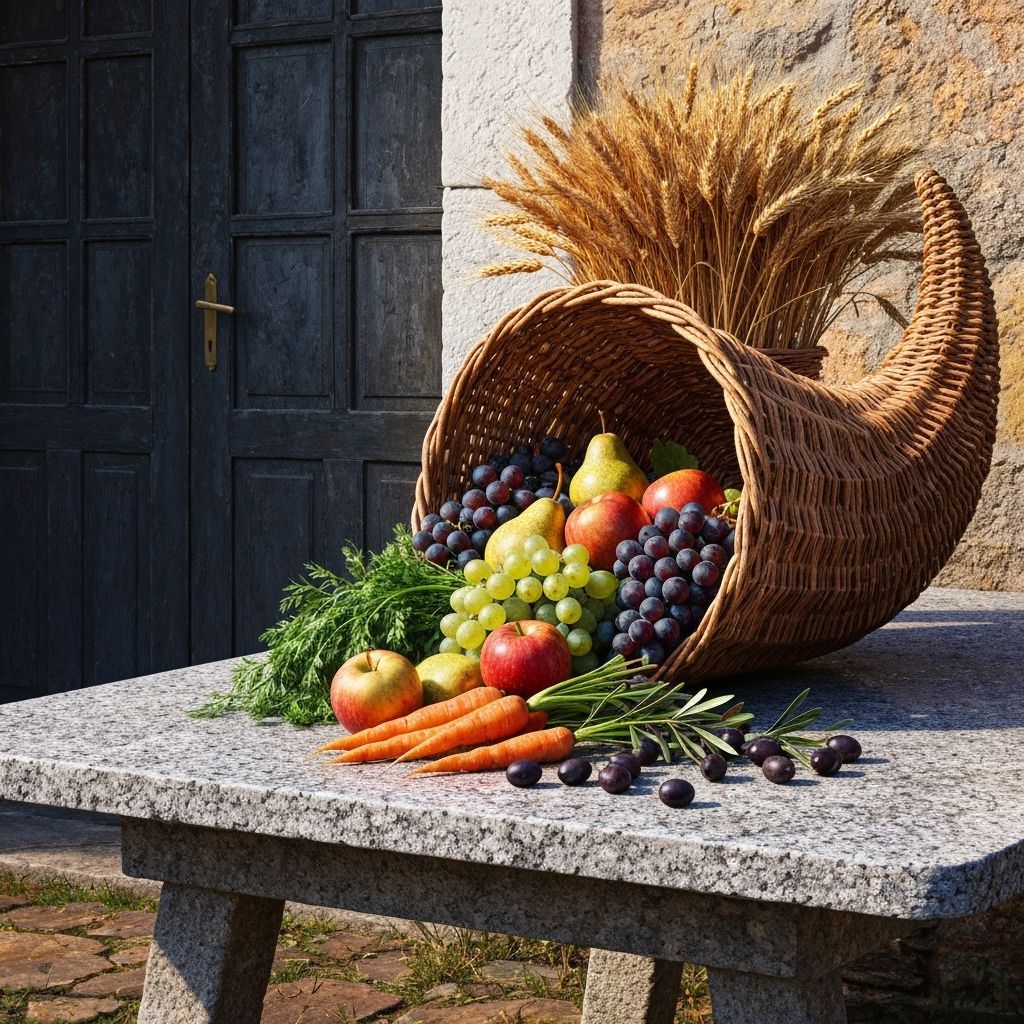 Abundant Harvest Cornucopia on Granite Table