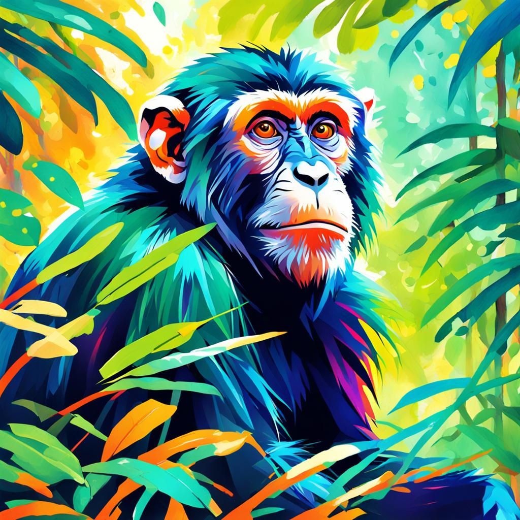 Curious Monkey Portrait in Fauvist Expressionism