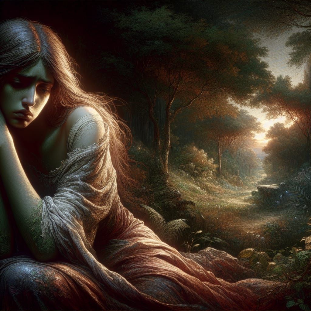 Distressed Woman in Romantic Era Style