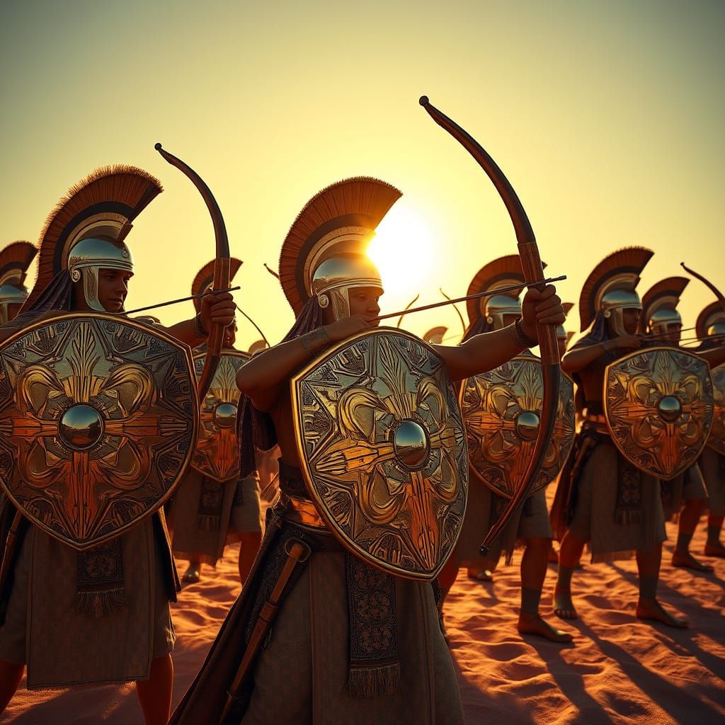 Ancient Egyptian Archers in Desert Sun