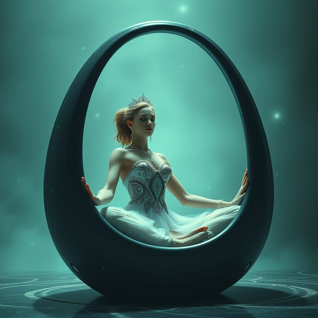 Futuristic Princess Meditates in Ethereal Atmosphere