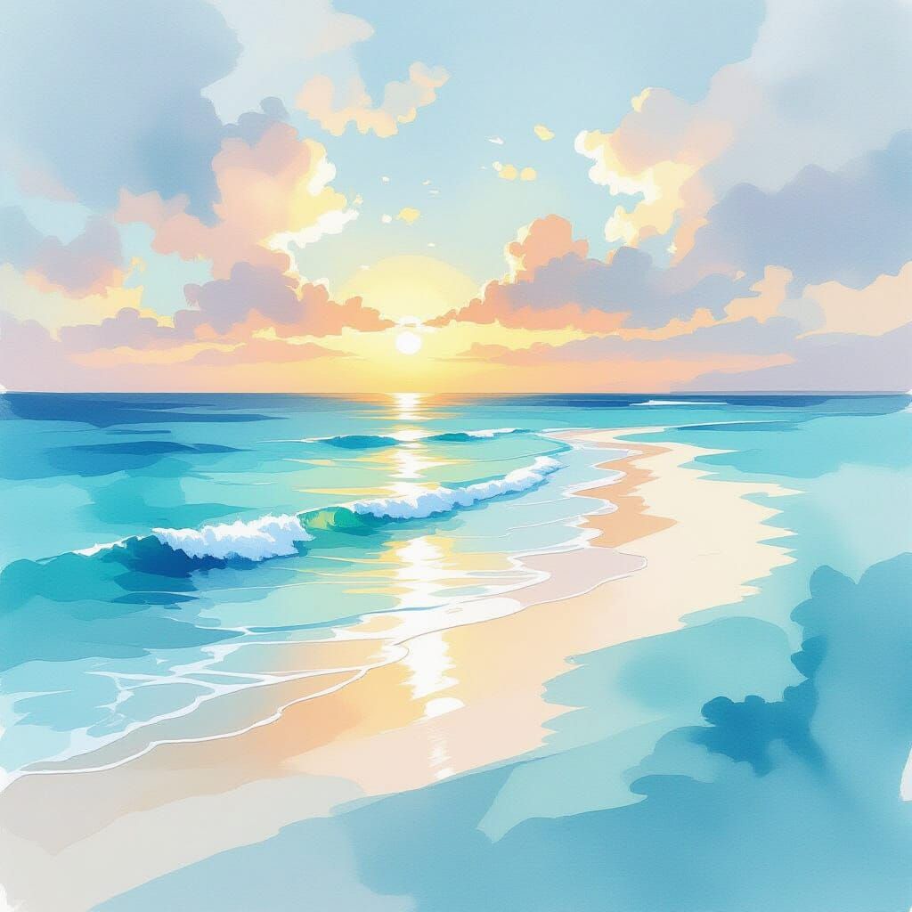 Abstract Maldives Landscape in Pastel Watercolor Hues