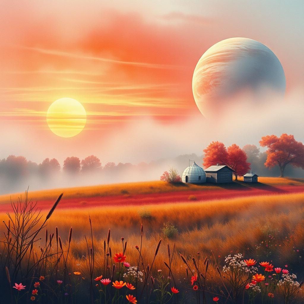 Dreamy Sci-Fi Landscape in Watercolor Airbrush Style