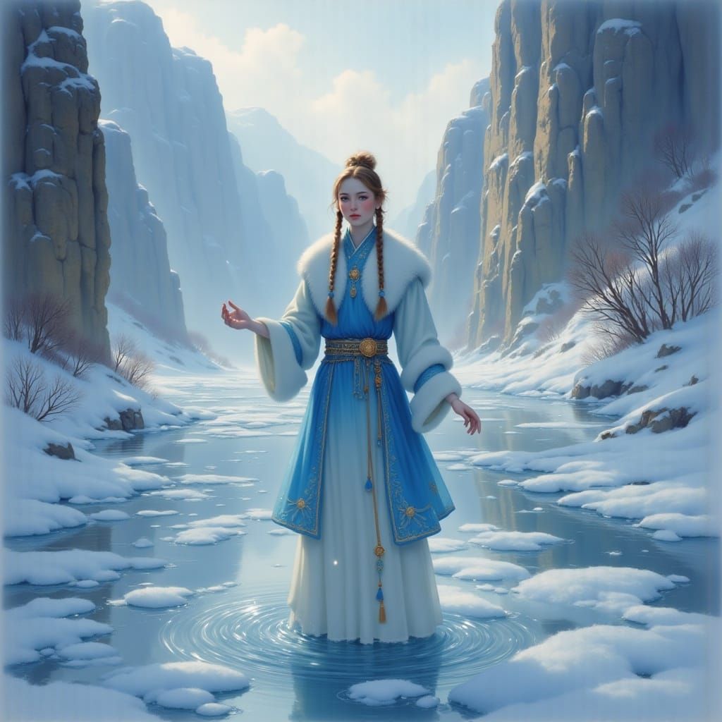 Katara in Traditional Water Tribe Attire, Standing on Snowy ...