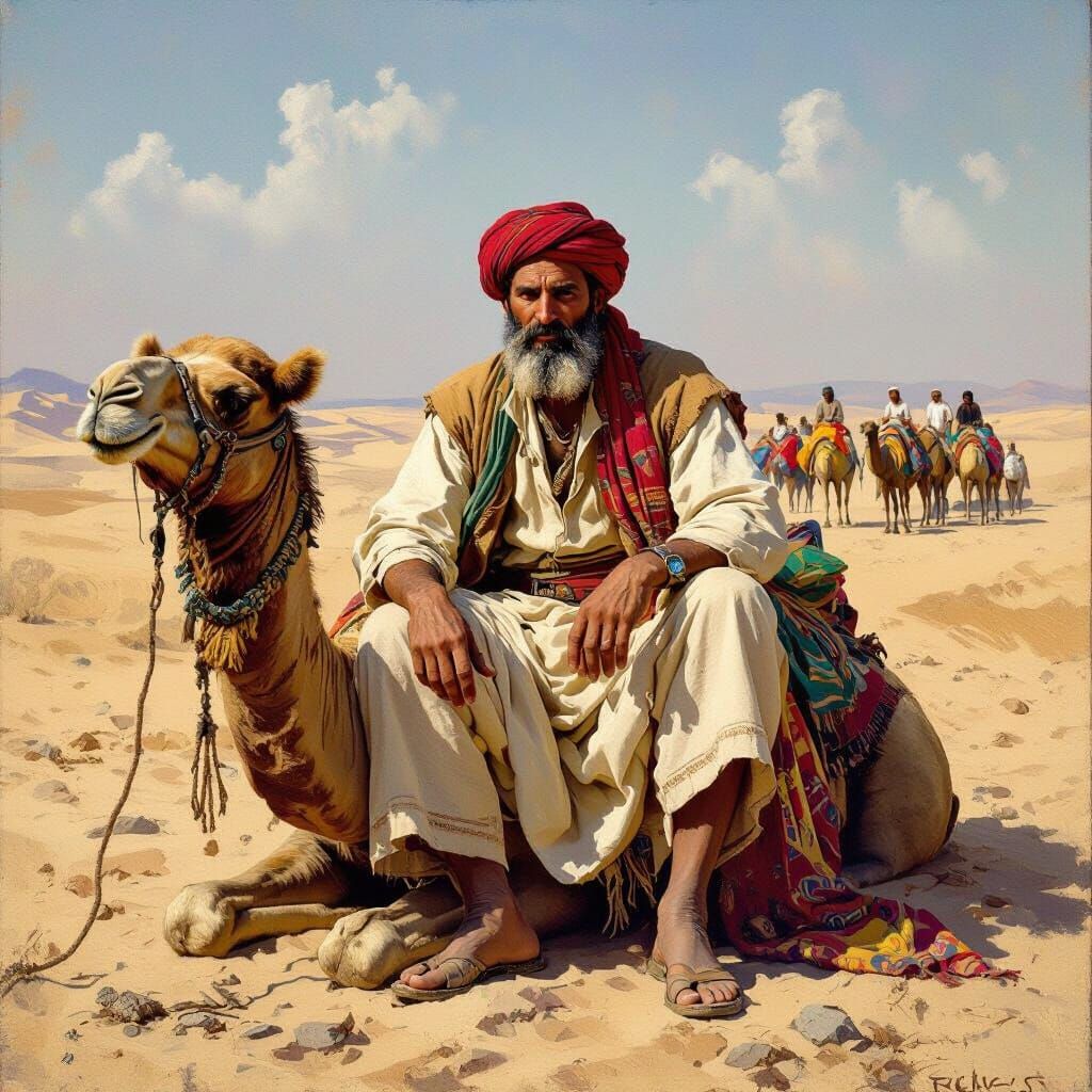 Arabian Desert Caravan Scene in Classical Style