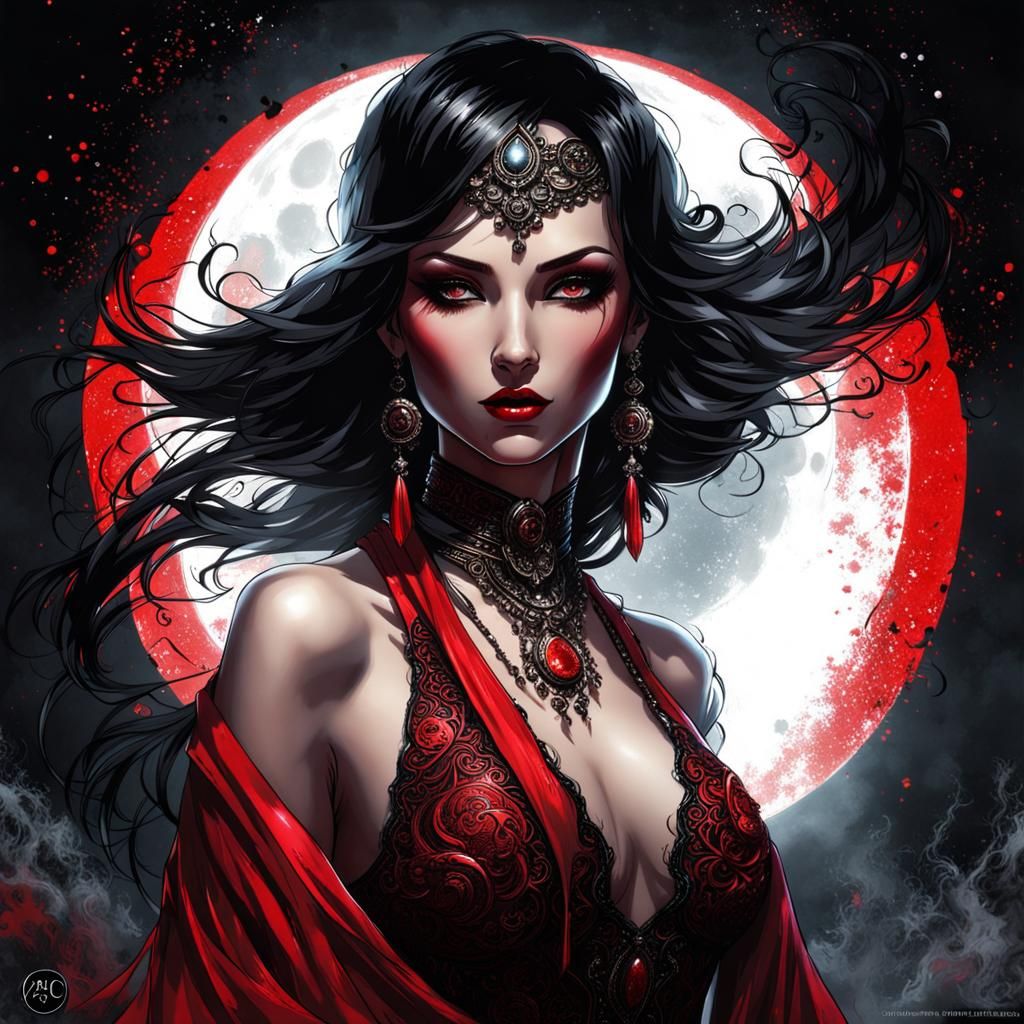 Beautiful Tatar Woman in Modern Ink Painting Style