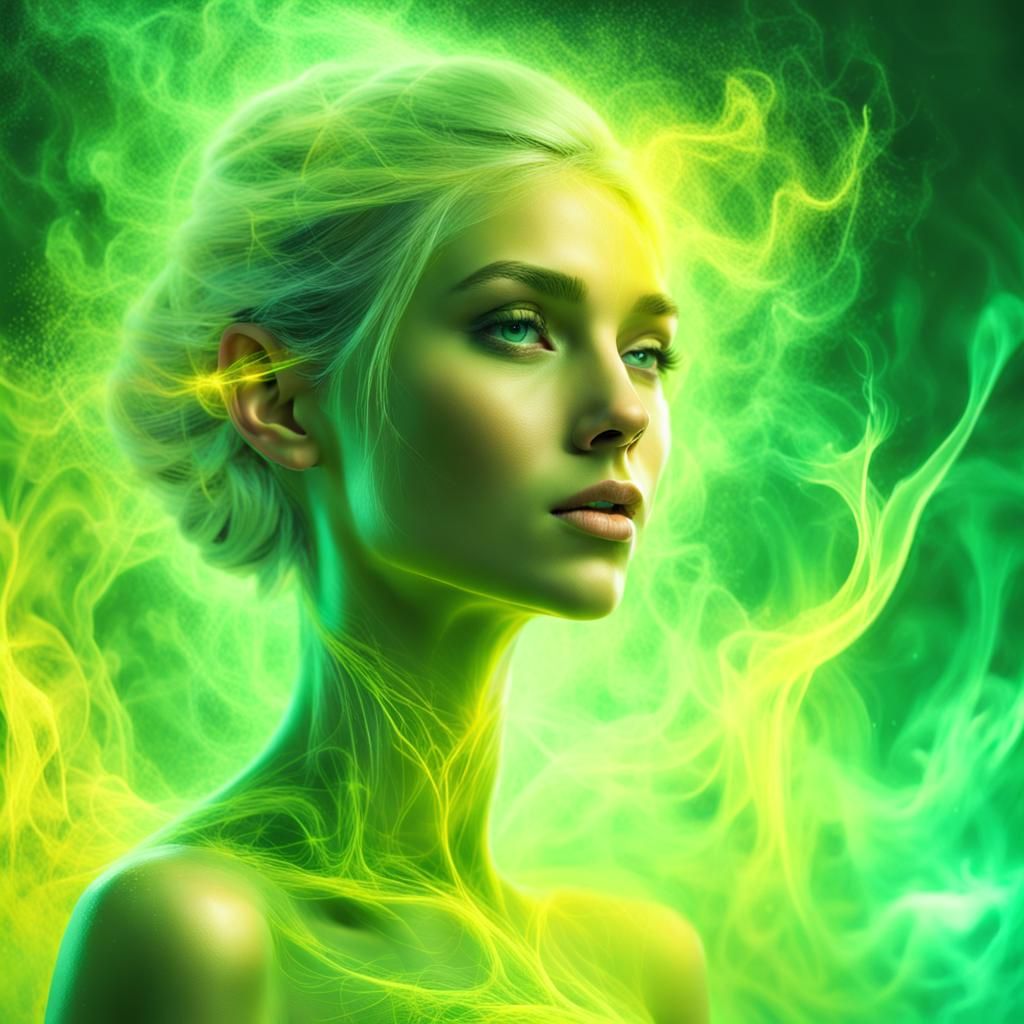 Elf Dissolving into Fractal Mist in Neon Impressionism