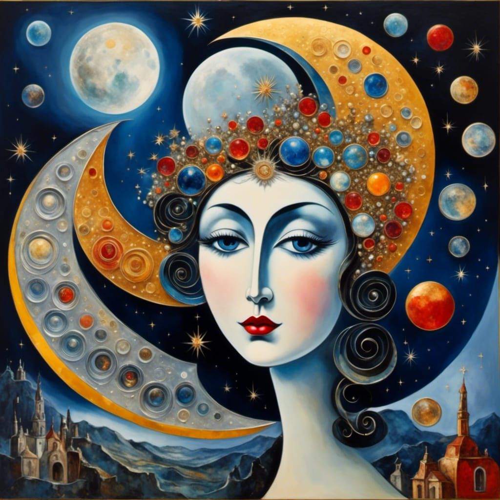 Surreal Moon Face in Chagall Style