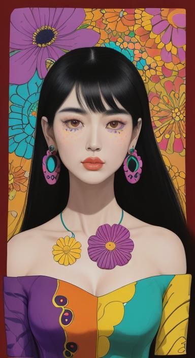 Vibrant Floral Portrait in Pop Art Style