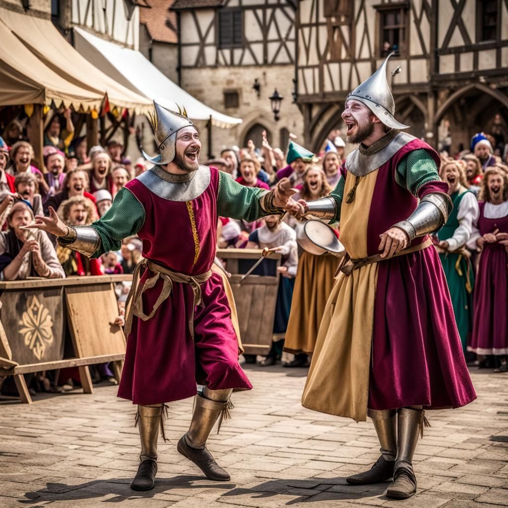 Jesters Entertain Crowd at a Medieval Fair