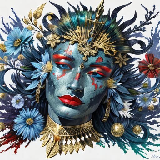 Abstract Art: Vermillion, Gold, Azure, and Silver