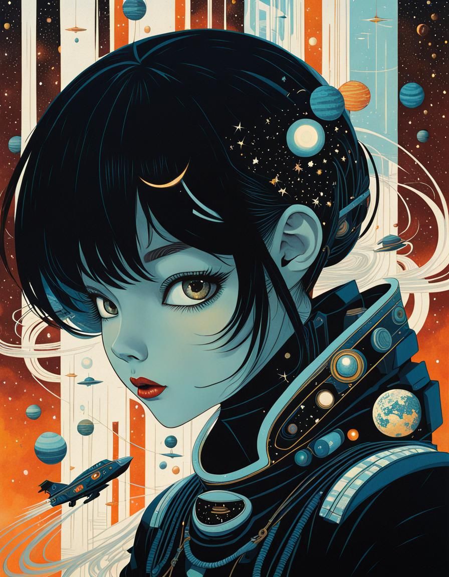 Girl in Space, Digital Art Illustration