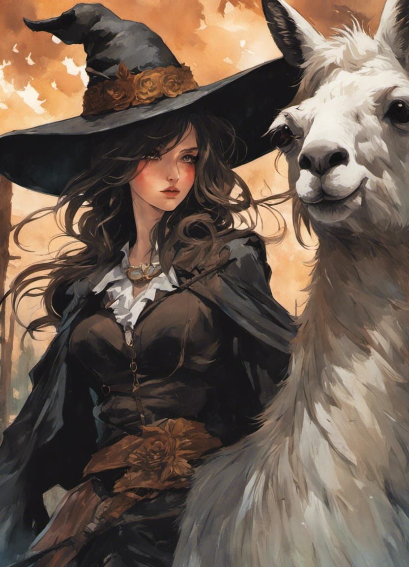 Wild West Llama Witch in Digital Art Style
