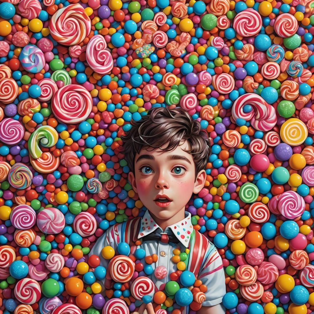 Boy in Whimsical Candy Art Style