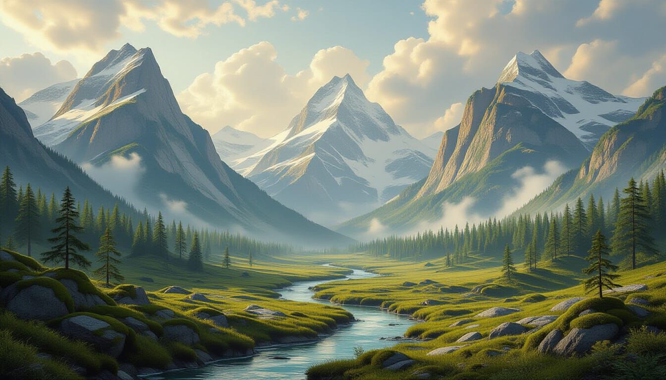 Surreal Map Mountains & Parchment Rivers Landscape