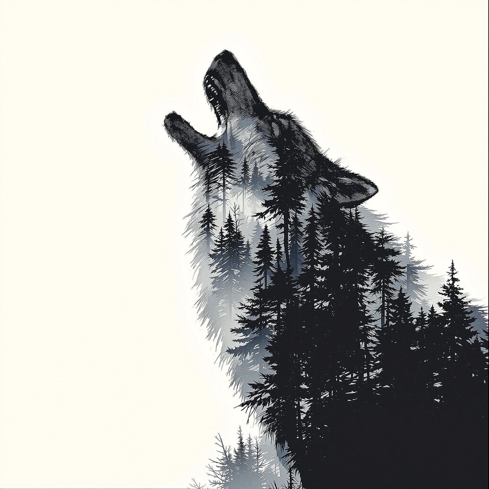 Ethereal Wolf Silhouette in a Double Exposure Style