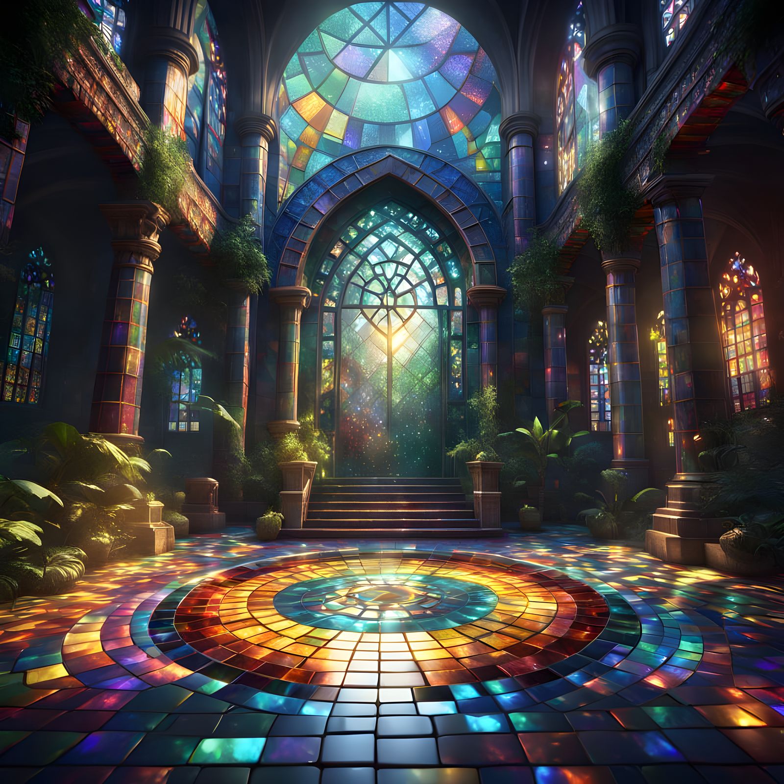 Colorful Light Refraction Through Prismatic Mosaic