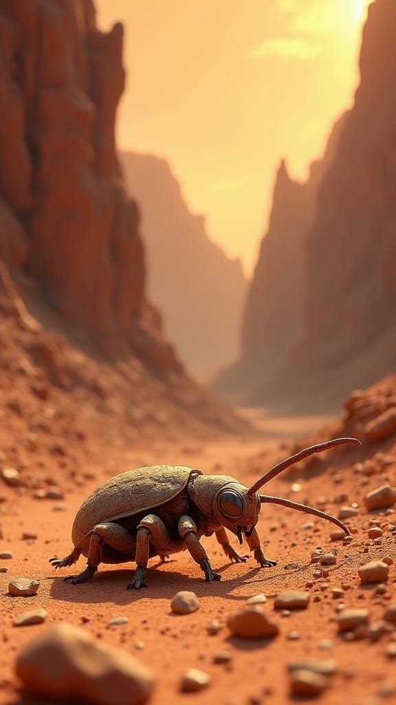 Stonecrawler Insect in Arid Desert Landscape, Matte Painting