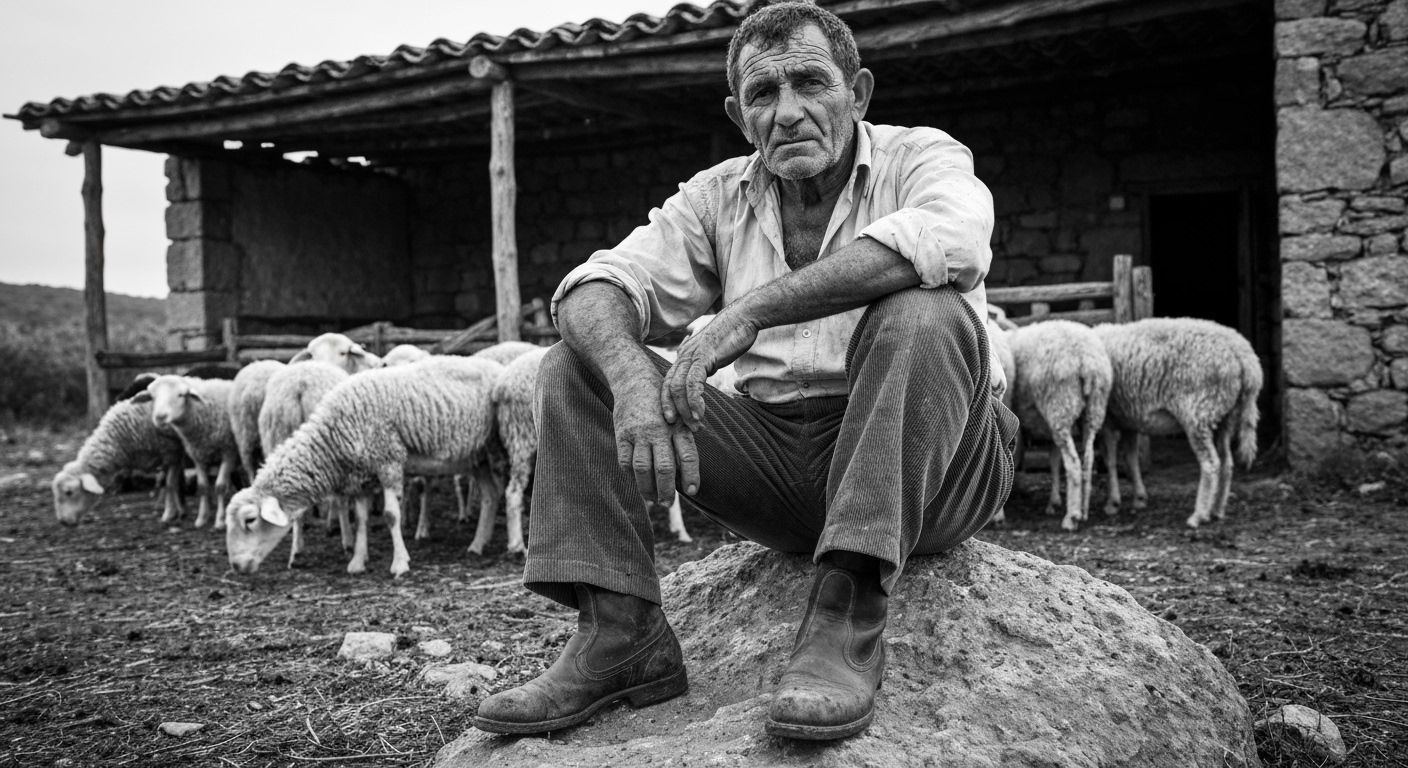 Sardinian Shepherd: A Moody Black and White Portrait