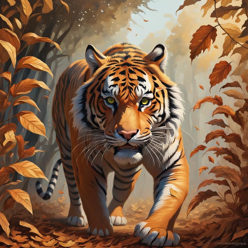 Hyperrealistic Tiger Stalks in Colorful Splash Art