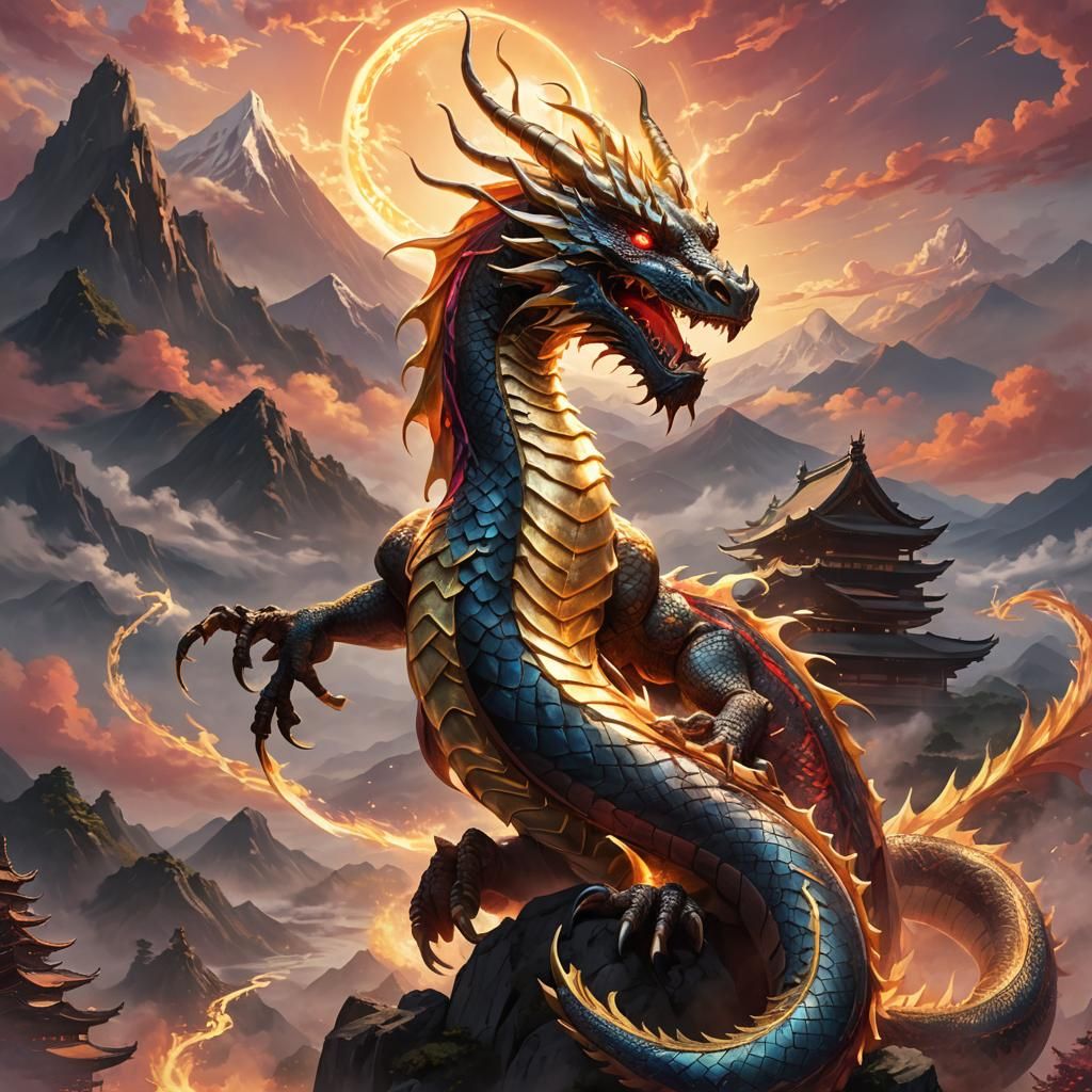 Golden Dragon Ascending: Anime-Inspired Concept Art
