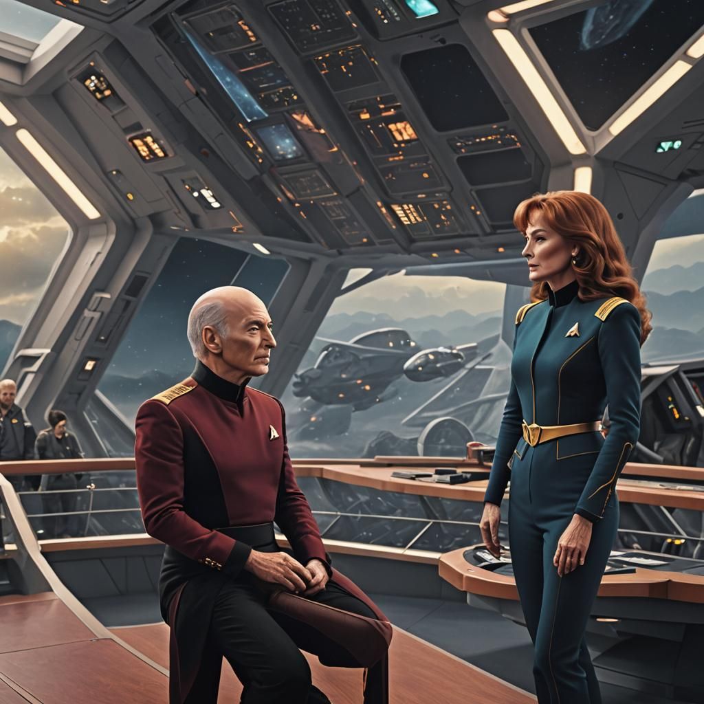 Jean Luc Picard and Dr Beverly Crusher on the Enterprise Dec...