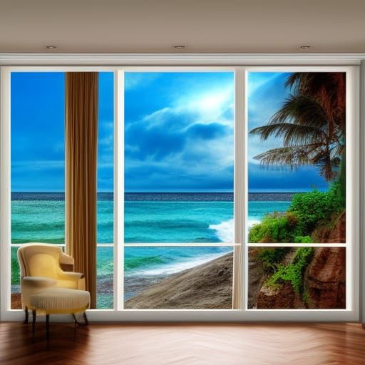 Beaches and Waves Through Window: Hyperrealistic Digital Art