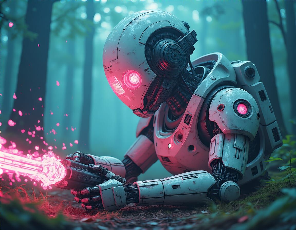 Vaporwave Cyborg Portrait in Pastel Neon Colors