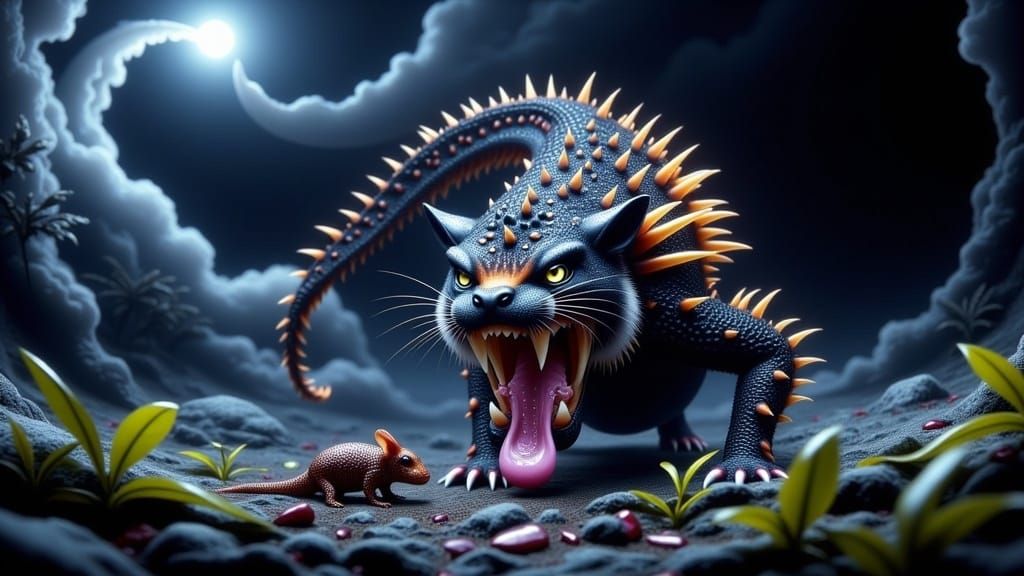 Iridescent Tiger Emerges on Alien Landscape