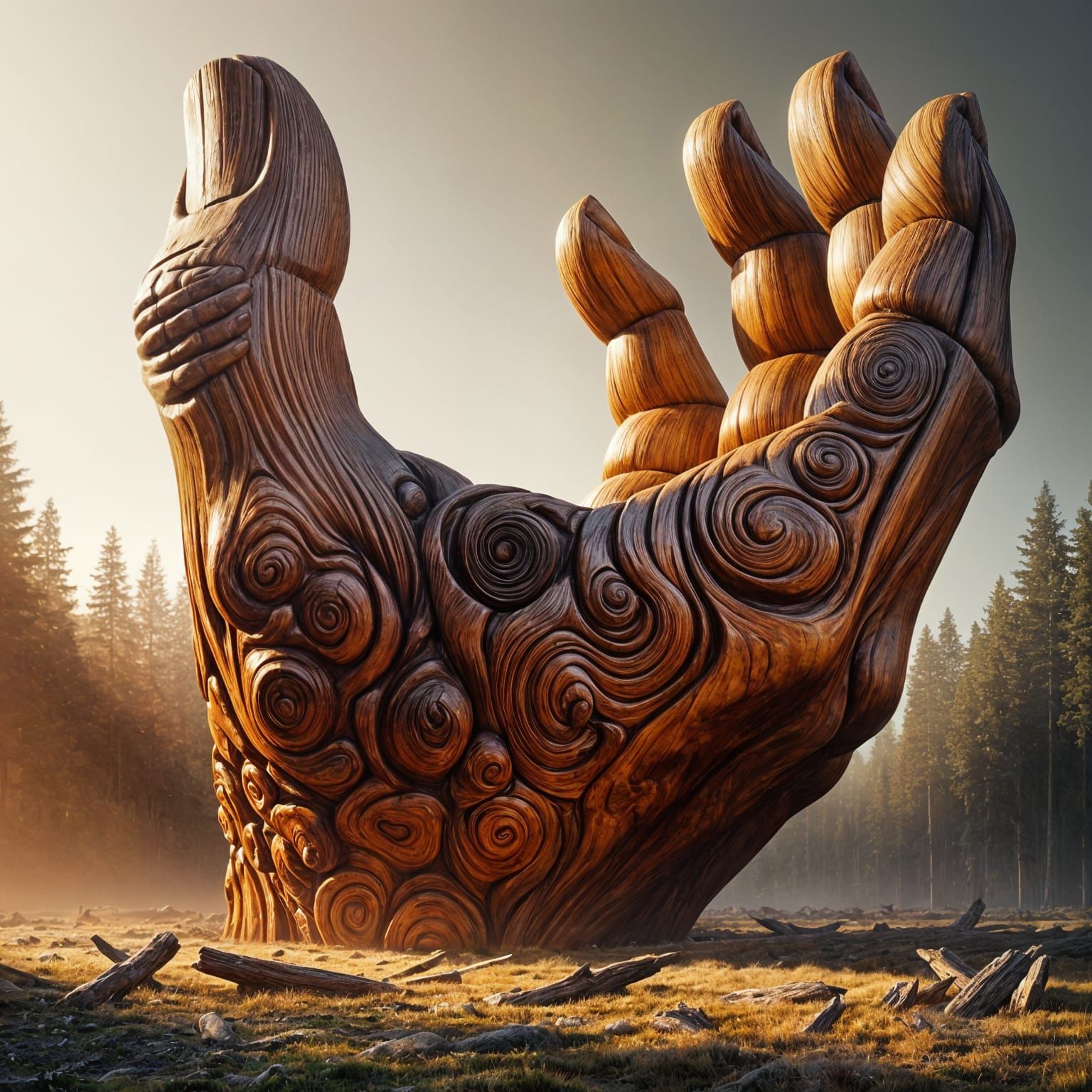 Colossal Mahogany Hand Carving in Landscape