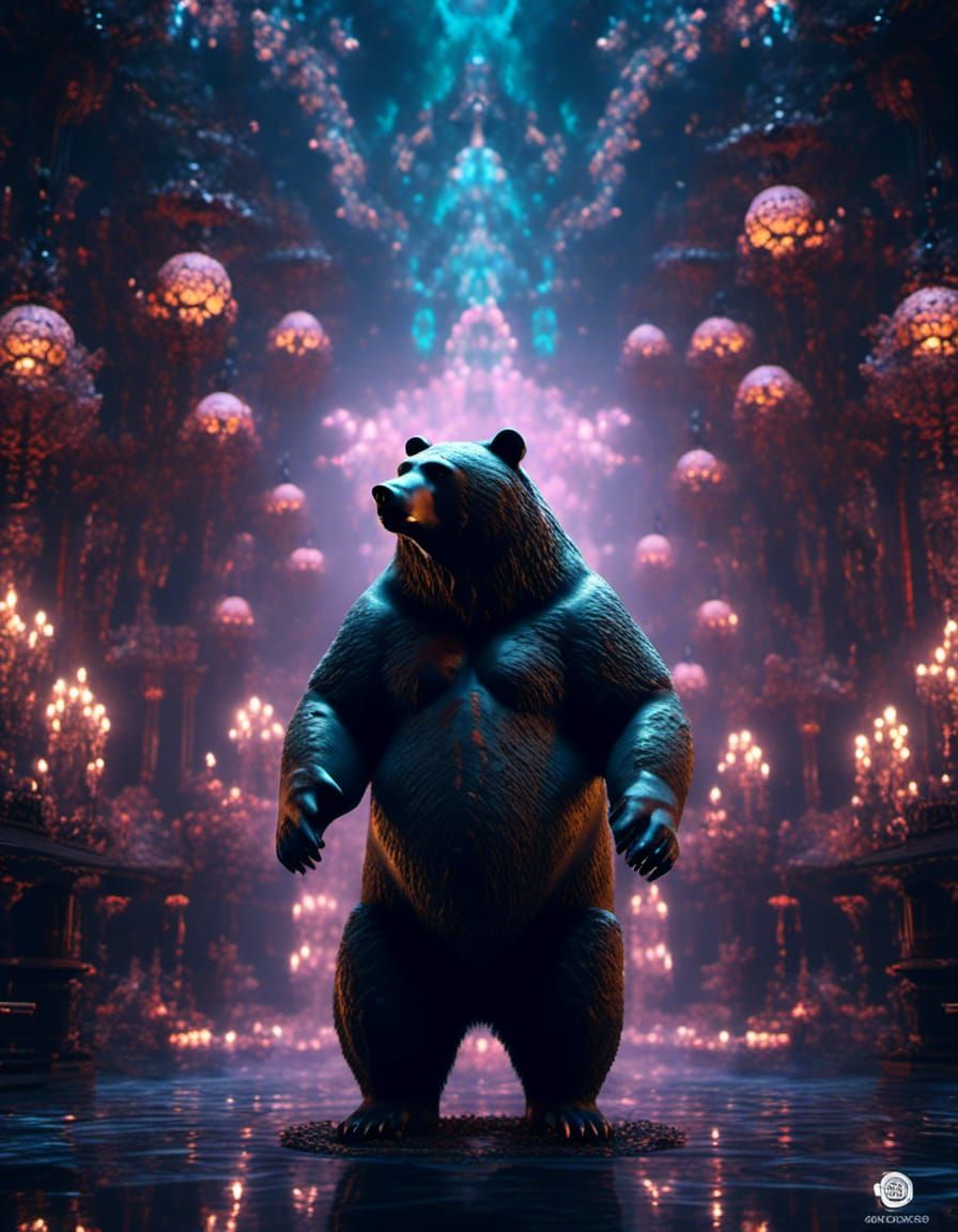 Gothic Bear with Intricate Ink Fur, Hyperrealistic CGI