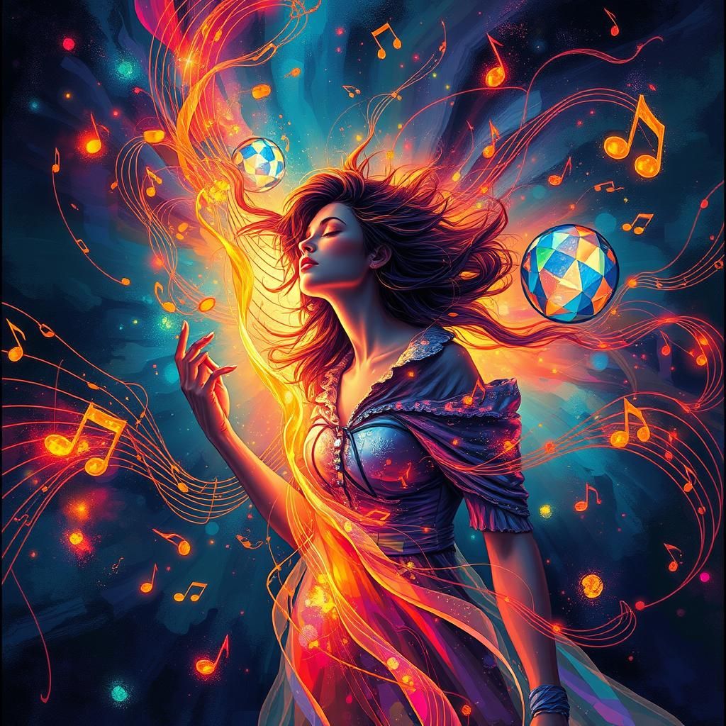 Woman in Cosmic Dance of Sound and Color