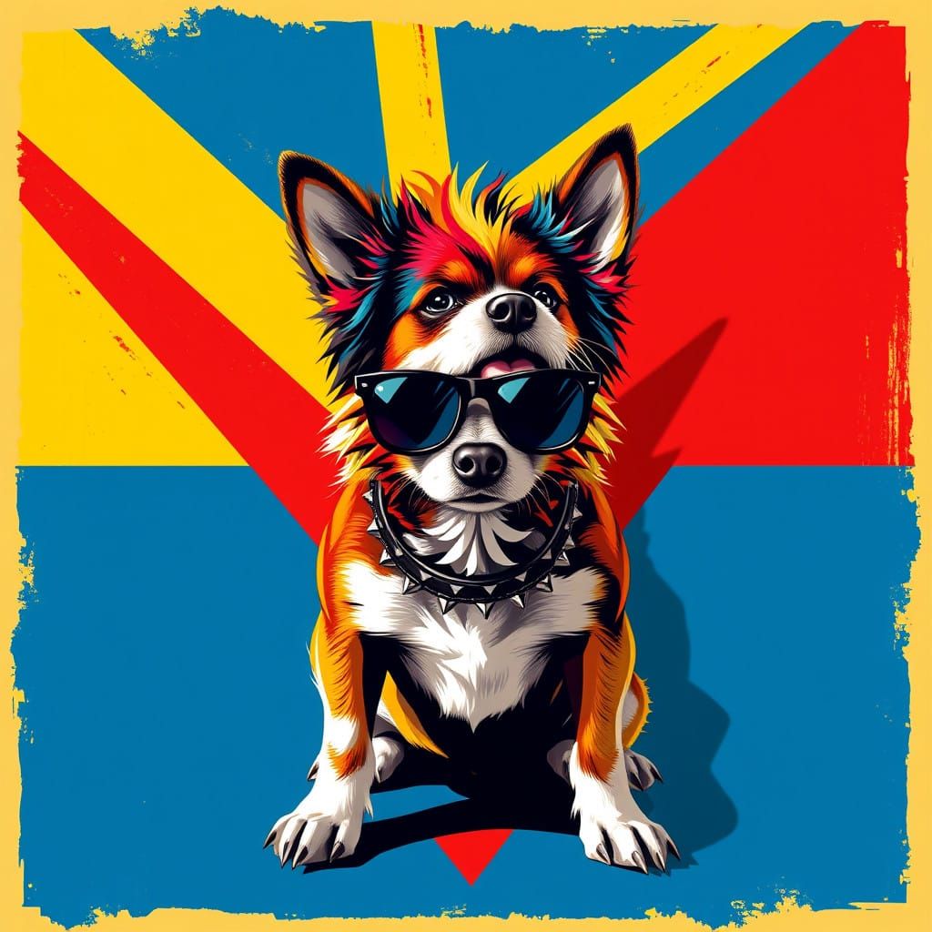 Vibrant Dog in Bold, Geometric Style