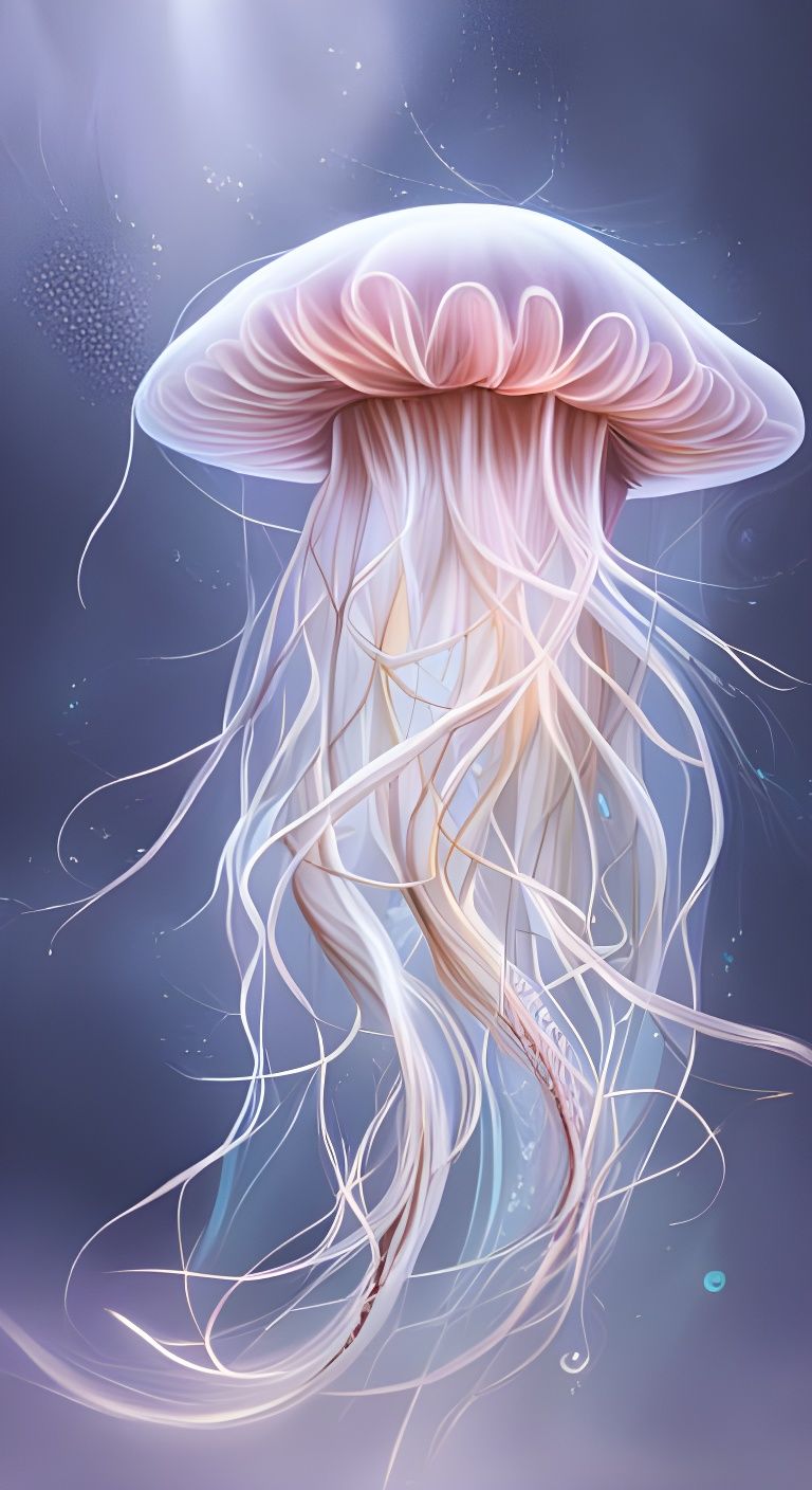 Ghostly Jellyfish with Luminous Tentacles: Digital Illustrat...