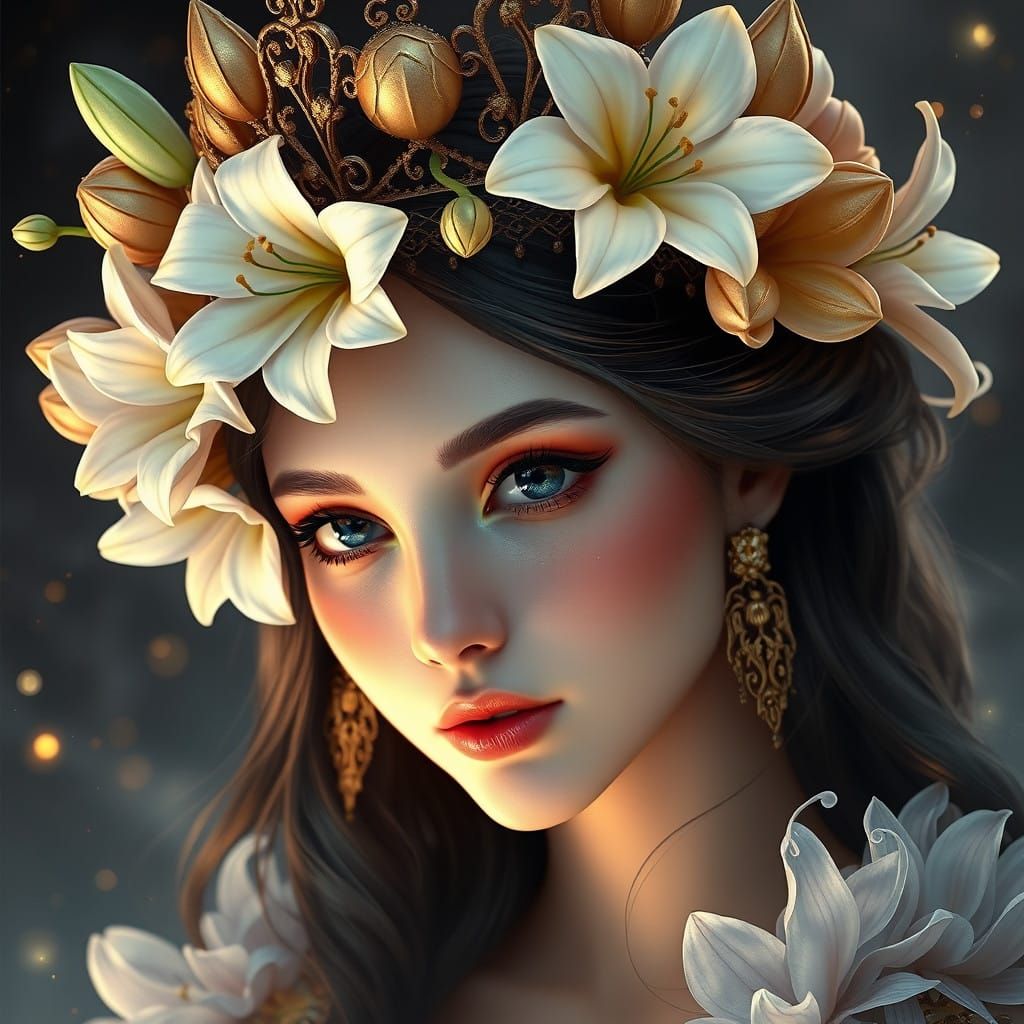 Ethereal Princess in Golden Floral Crown
