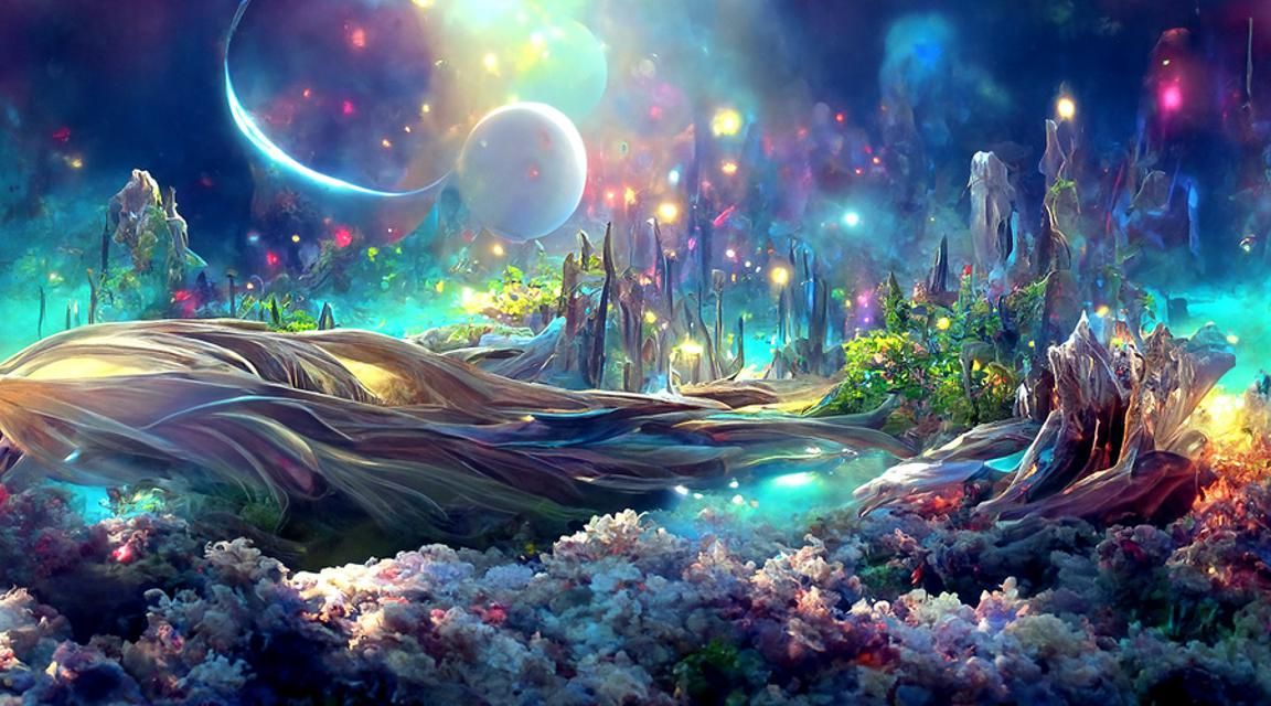 Iridescent Fantasy Landscape with Aurora Borealis