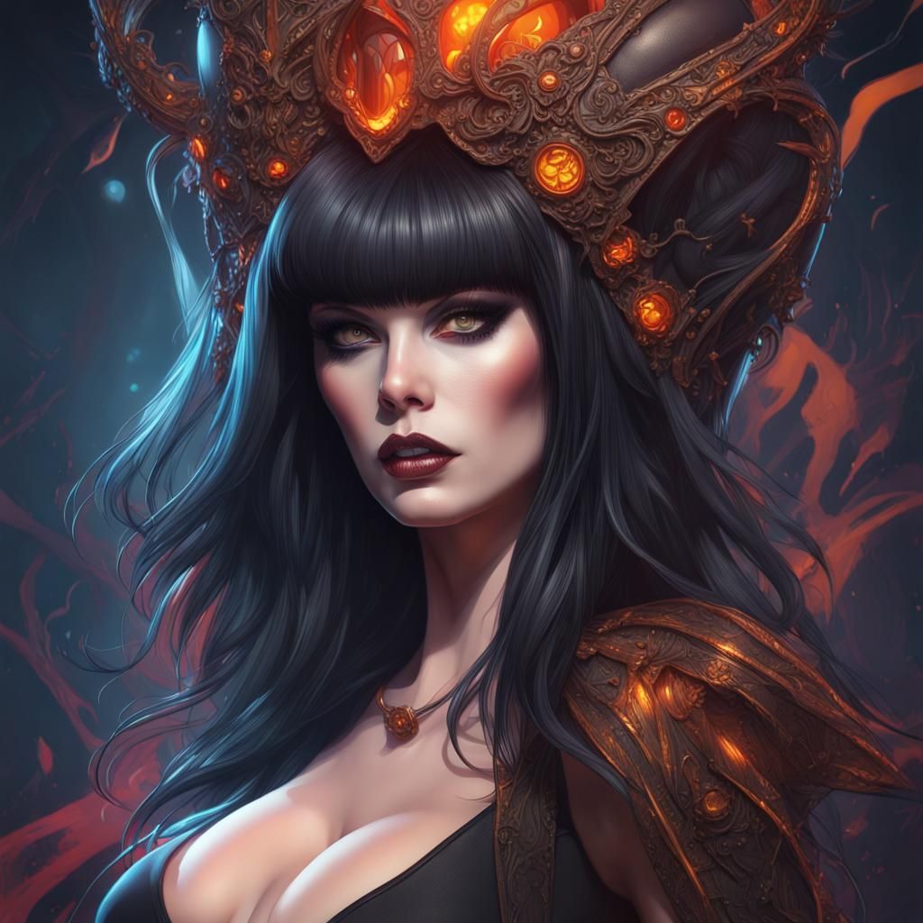 Elvira Halloween Portrait in Hyperrealistic Style