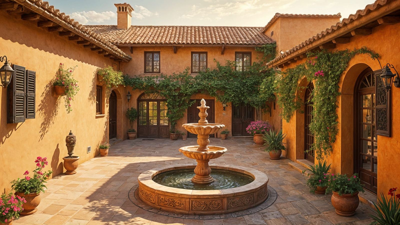 Surreal Mediterranean Villa with Vibrant Courtyard