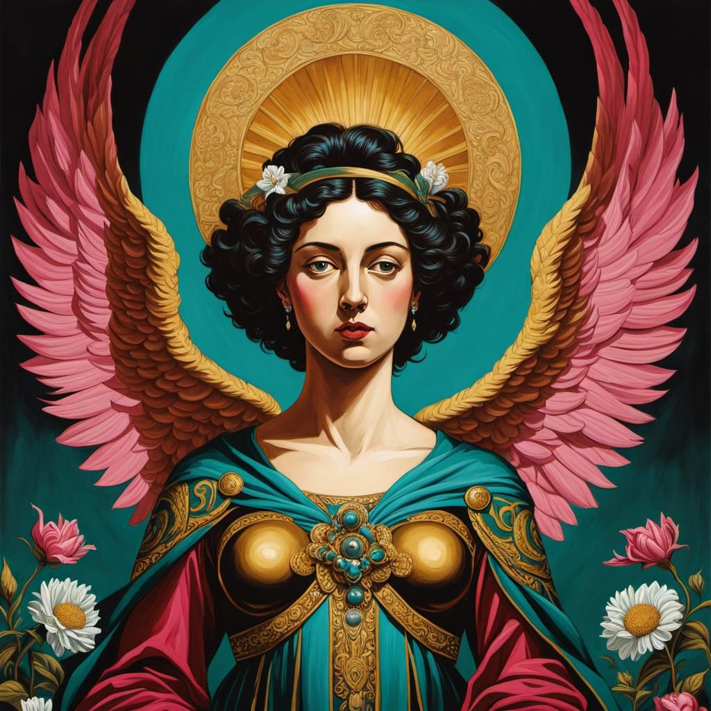 Teal Angel of Hope: Naive Art Style
