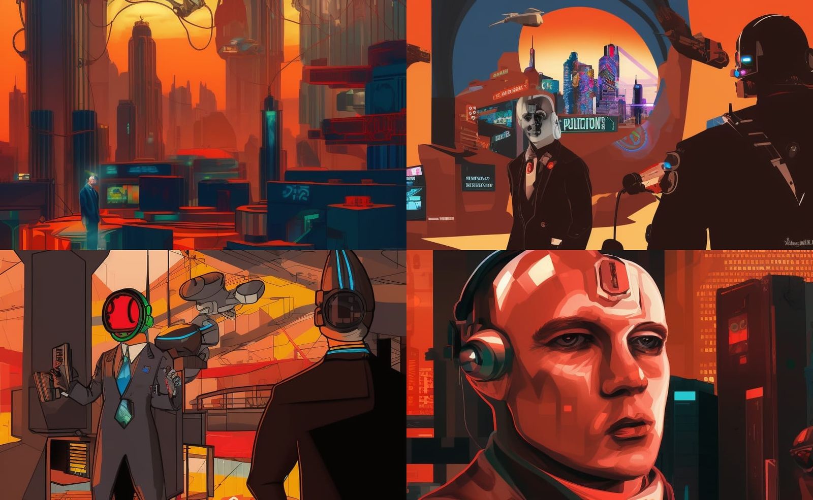 Cyberpunk Retrofuturist Fantasy: Politicians in Mixed Media
