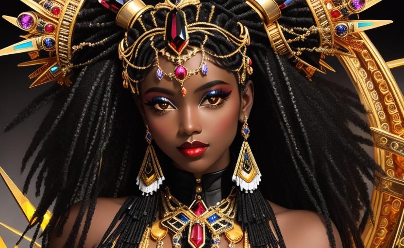 Art Deco Black Goddess with Crystals and Gems